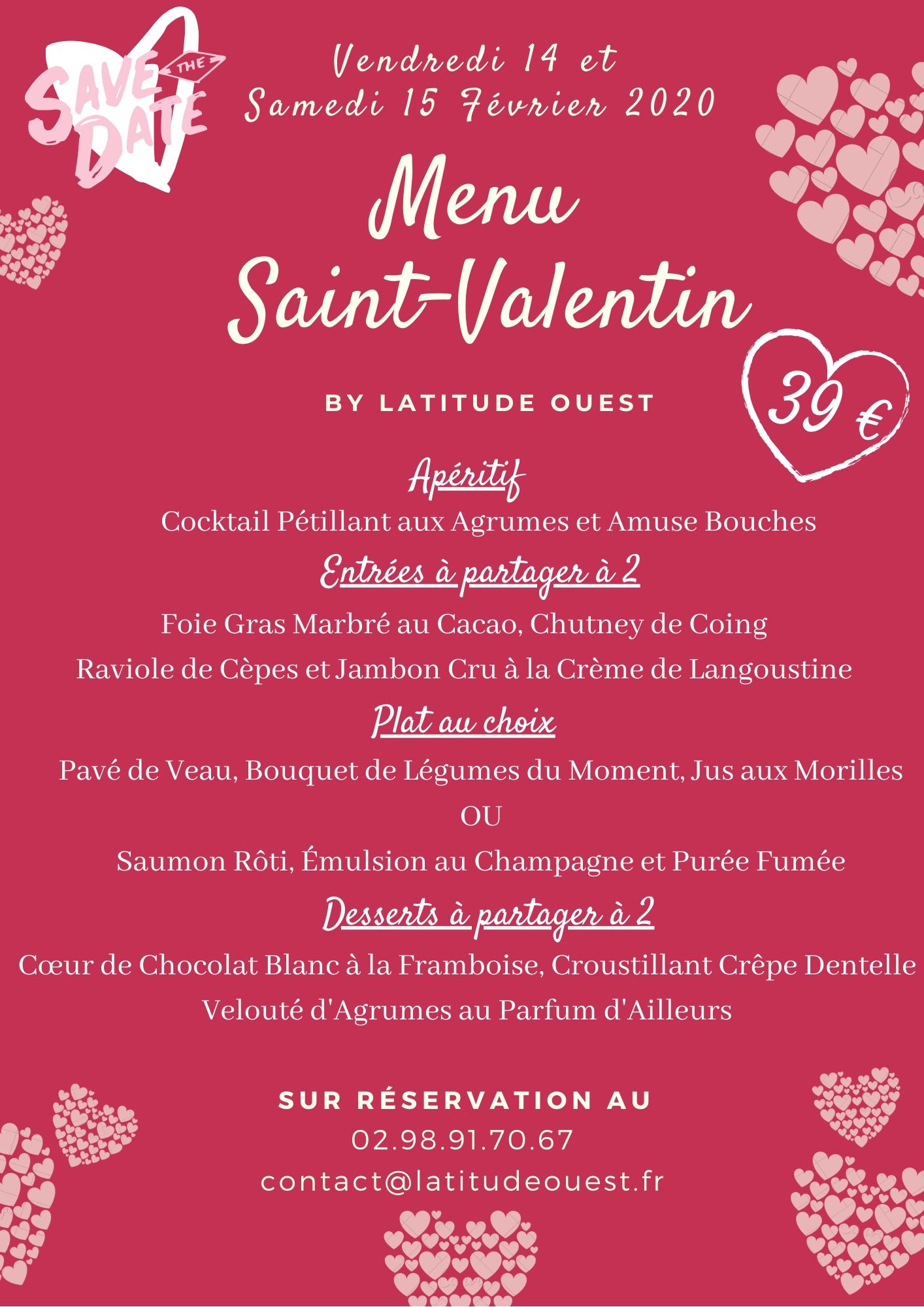 menu saint valentin tour d'argent